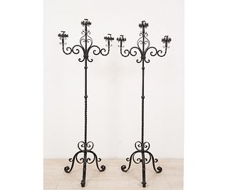 PAIR WROUGHT IRON TORCHIERES