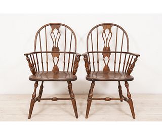 PAIR WINDSOR STYLE ARMCHAIRS