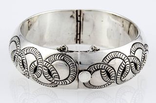 Mexican Silver Hinged Cuff Bracelet