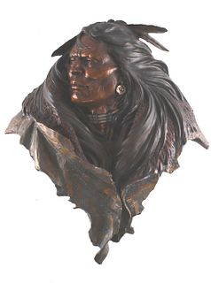 Daall Liarett Bronze Indian Bust Wall Mount c 1993