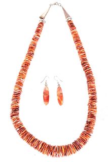 Navajo H. Smith Spiny Oyster Necklace & Earrings