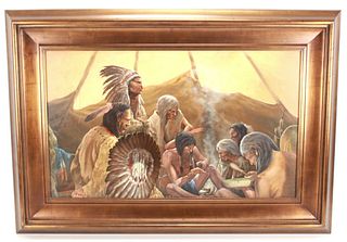 Ed Totten (Montana) Large Ceremony Oil Painting