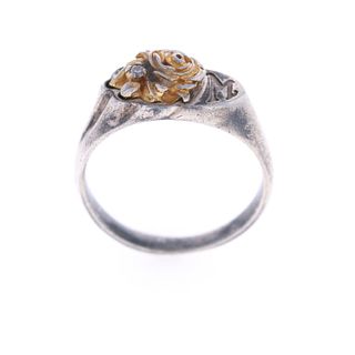 C. 1950 Keepsake Silver Diamond Rose Initial Ring