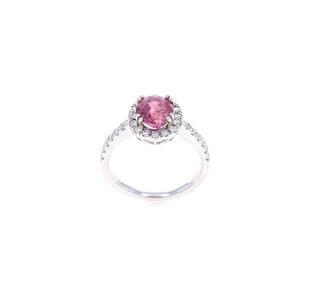 Pink-Purple Sapphire & Diamond Platinum Ring