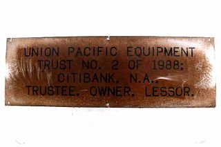 1988 Union Pacific Equipment Trust Sign