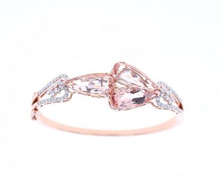 Morganite & Diamond 14k Rose Gold Bangle Bracelet