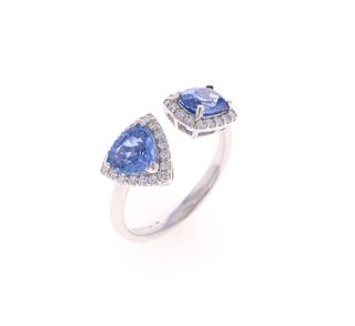 Mixed Cut Sapphire VS Diamond 18k White Gold Ring