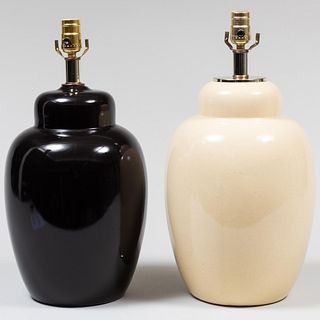 Black Glazed Lamp and a Cream Glazed Lamp