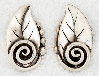 LaPaglia Silver Leaf Earrings Marked Sterling 220 Converted to Posts