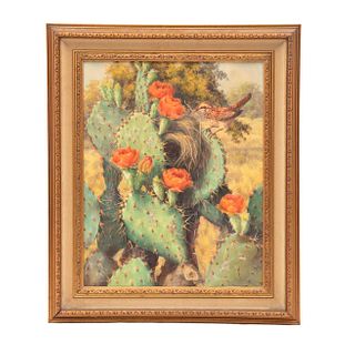 MARGARET BAKER. Flor de cactus. Firmado. Óleo sobre tela. 50 x 40 cm