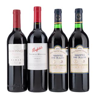 Lote de Vinos Tintos de Australia, Portugal y España. Lealtanza. Penfolds. En presentaciones de 750 ml. Total de piezas: 4.
