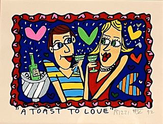 James Rizzi Acrylic On Paper "A Toast To Love" '92