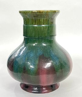 Fulper Polychrome Drip Glaze 10" Tall Pottery Vase