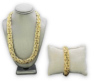 Byzantine 14K Gold Necklace 18" & 14K Bracelet