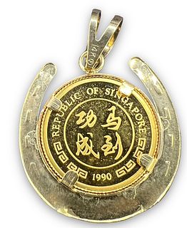 1990 Singapore1/20oz Coin In 14k Gold Bezel