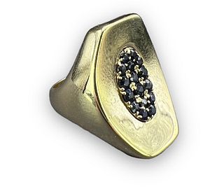 Modernist 14K Gold Ring W/ Sapphire