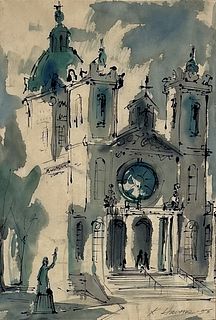Keith Havens Minneapolis Basilica Watercolor 1955