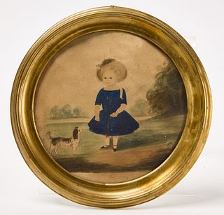 Miniature Portrait of a Child with her Dog