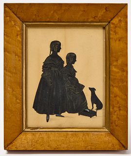 Silhouette Portrait of Sisters and Pet Dog