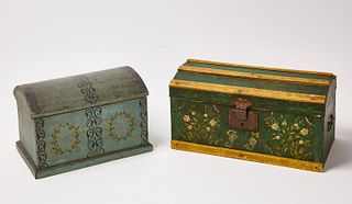 Two Painted Dome-Top Boxes