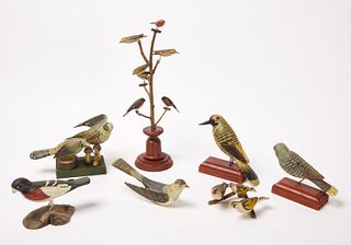 Group of Carved and Painted Birds