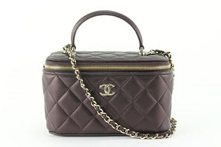 CHANEL 22A QUILTED BURGUNDY CALFSKIN VANITY ON CHAIN