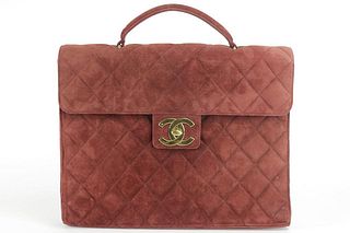 CHANEL JUMBO BURGUNDY QUILTED SUEDE ATTACHE BUSINESS KELLY BRIEFCASE