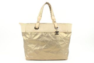 CHANEL GOLD QUILTED CC LOGO BIARRITZ GM TOTE