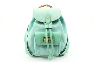 GUCCI RARE MINT GREEN SUEDE BAMBOO MINI BACKPACK