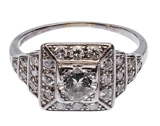 Palladium and Diamond Art Deco Style Ring