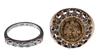 Mexican Dos Peso Gold Coin in 14k Yellow Gold and Diamond Setting