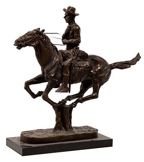(After) Frederic Remington (American, 1861-1909) 'Trooper of the Plains' Patinated Bronze Sculpture