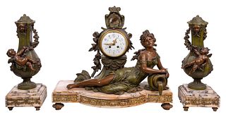 French Mantel Clock and Garniture Set