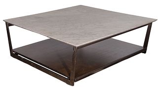 (Attributed to) B&B Italia Marble and Brushed Metal Coffee Table