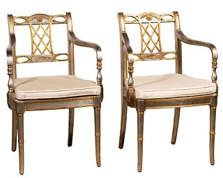 (Attributed to Maitland and Smith) Silver Gilt Open Armchairs