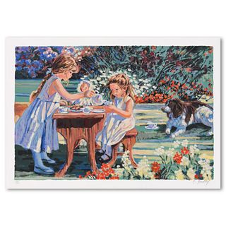 Corinne Hartley, "Tea for Four" Hand Embellished Limited Edition Lithograph, Hand Signed and Numbered with Letter of Authenticity