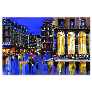 Yana Rafael, "London at Night" Original Acrylic Painting on Canvas (36" x 24"), Hand Signed with Letter of Authenticity.