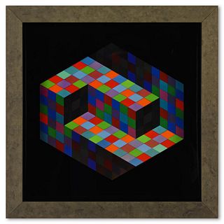 Victor Vasarely (1908-1997), "Gestalt de la serie Hommage A L'Hexagone" Framed 1971 Heliogravure Print with Letter of Authenticity