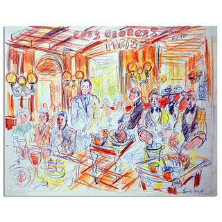 Wayne Ensrud "Chez Georges Restaurant In Paris" Mixed Media Original Artwork with COA.