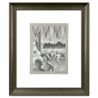 Mark Kostabi, "Strategy of Time" Framed Original Drawing on Paper, Hand Signed with Certificate of Authenticity