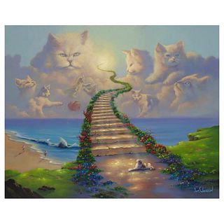 Jim Warren, "All Cats go to Heaven" Hand Signed, Artist Embellished AP Limited Edition Giclee on Canvas with COA