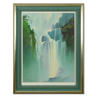 Thomas Leung, "Misty Falls" Framed Limited Edition, Numbered 164/275 and Hand Signed with Letter of Authenticity.