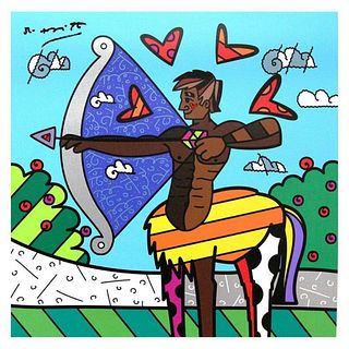 Britto, "Sagittarius Black" Hand Signed Limited Edition Giclee on Canvas; Authenticated.