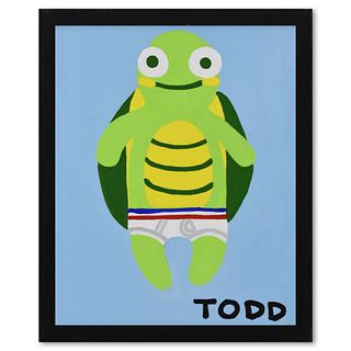 Todd Goldman, "Turtle" Framed Original Acrylic Painting on Canvas, Hand Signed with Letter of Authenticity.