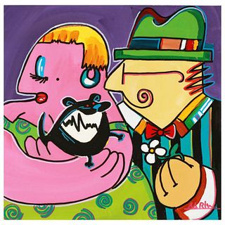 Rina Maimon, "Talk To The Dog " Hand Signed Original Acrylic Painting on Canvas with Certificate of Authenticity.