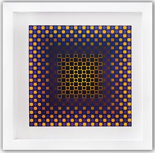 Victor Vasarely- Heliogravure Print "Alom (Purple/Yellow)"