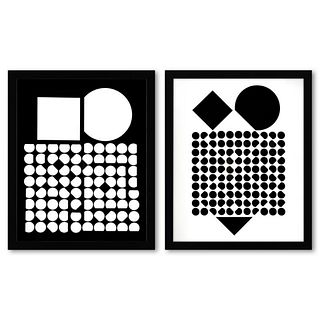 Victor Vasarely (1908-1997), "Cassiopee et Bellatrix de la serie Corpusculaires (Diptych)" Framed 1973 Heliogravure Prints with Letter of Authenticity