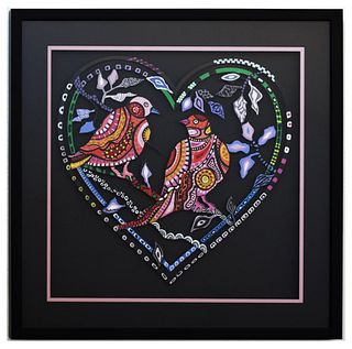 Patricia Govezensky- Original Painting on Laser Cut Steel "Love Birds XV"