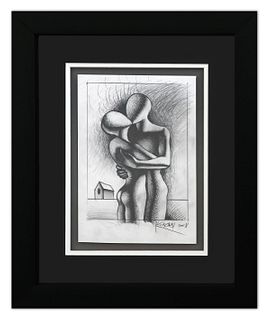 Mark Kostabi- Original Drawing on Paper "The Kiss That Held"