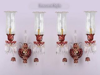 A Pair Of Baccarat style Ruby Red Crystal Wall Sconces